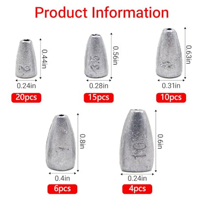 Fishing Weight Sinkers, 50pcs/55pcs Lead Worm Weights Fishing Sinkers for Bass Fishing Texas Rigs(2g/3.5g/5g/7g) - color: 2g/3.5g/5g/7g/10g-55pcs(Box)