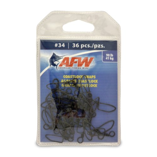 AFW Brass Coastlock Snap Swivels – Durable Fishing Gear with High-Strength Wire Snaps, Black Oxide Finish, Prevents Line Twisting & Kinking, Supports Up to 350 lb Test. - size: 36 Pieces, 90 Pound Test