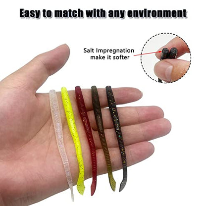 50/131pcs Wacky rig kit,4in Fishing Worms Lures,Wacky Worm Fishing Lure Kit for Bass Trout