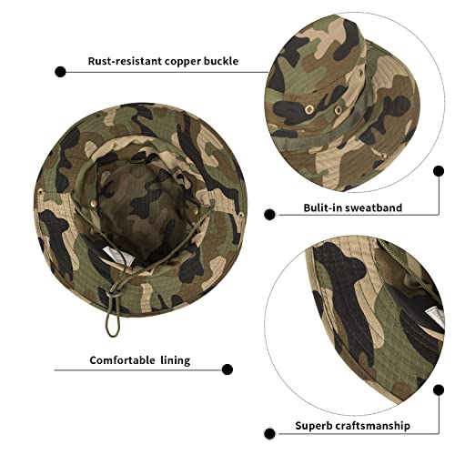 Sun Hats for Men Women Bucket Hat UPF 50+ Boonie Hat Foldable UV Protection Hiking Beach Fishing Summer Safari - color: 1pack-jungle Camo