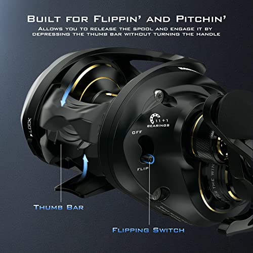 KastKing MegaJaws Elite Baitcasting Fishing Reel, New AutoMag Dual Braking System, Only 6.7oz, 17.64 LBs Carbon Fiber Drag, 11+1 Shielded BB, High Speed 5.4:1 to 9.1:1 Gear Ratios - size: Left - 7.2:1, style: Megajaws Elite