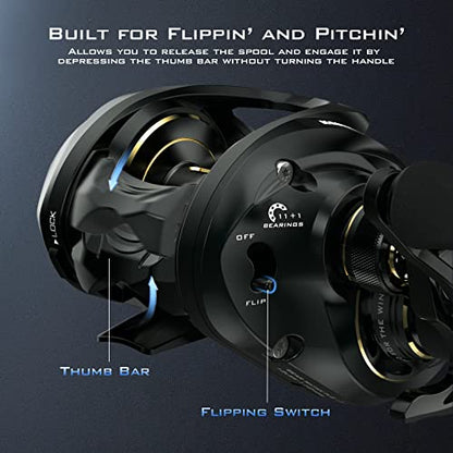 KastKing MegaJaws Elite Baitcasting Fishing Reel, New AutoMag Dual Braking System, Only 6.7oz, 17.64 LBs Carbon Fiber Drag, 11+1 Shielded BB, High Speed 5.4:1 to 9.1:1 Gear Ratios - size: Left - 7.2:1, style: Megajaws Elite