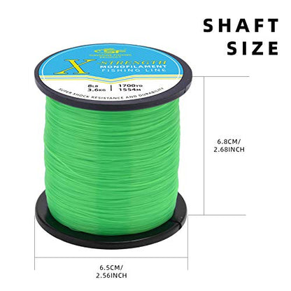 SF Monofilament Fishing Line Premium Spool X-Strong Mono Nylon Material Leader Line for Saltwater Freshwater 8/10/12/15/20/25/30/40/50/60/80/100LB - color: Hi-Vis Green, size: 15LB/0.015in/900Yds