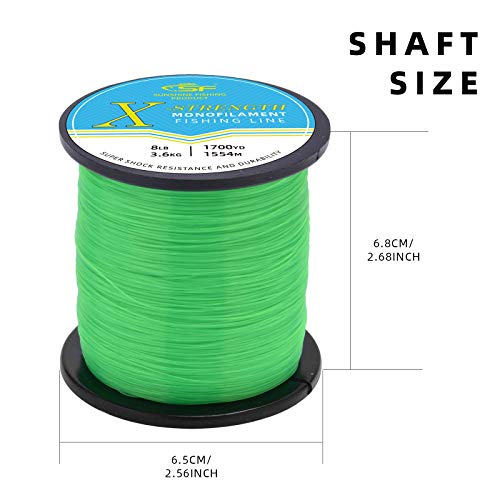 SF Monofilament Fishing Line Premium Spool X-Strong Mono Nylon Material Leader Line for Saltwater Freshwater 8/10/12/15/20/25/30/40/50/60/80/100LB - color: Hi-Vis Green, size: 60LB/0.030in/235Yds