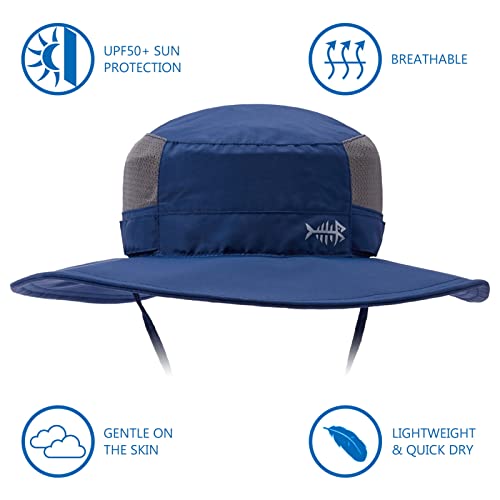 BASSDASH UPF 50+ Sun Fishing Hat Water Resistant with Detachable Neck Flap - color: Dark Blue - Big Head Size