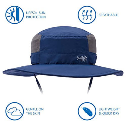 BASSDASH UPF 50+ Sun Fishing Hat Water Resistant with Detachable Neck Flap - color: Dark Blue - Big Head Size