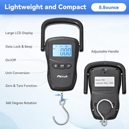 Rechargeable Fish Scale, Digital Hanging Fish Weight Scale with Large Handle and Tape Measure for Fishing, Hunting, Outdoor, Farm, 110lb/50kg