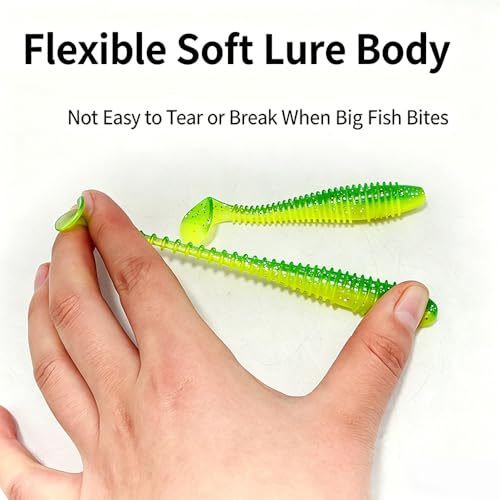 15 Pack Soft Lure, Curly Tail Twisted Worm Bait, Dual Color High Flexible for All Game Fish Freshwater Saltwater - color: Green