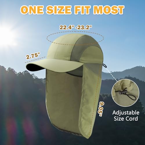 Mens Sun Hat with Breathable Mesh Sun Hats for Men Sun Protection Fishing Hat with Neck Flap for Hiking Cycling - color: Green