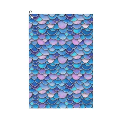 Blue Pink Fish Scale A Print Golf Towel, Microfiber Golf Towels for Bags with Carabiner Clip 16 x 24 inches, Men Womens Golfs Accessories