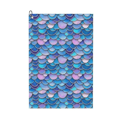 Blue Pink Fish Scale A Print Golf Towel, Microfiber Golf Towels for Bags with Carabiner Clip 16 x 24 inches, Men Womens Golfs Accessories