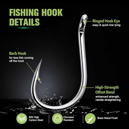 GOTURE 100Pcs Iseama Fishing Hooks Assortment with Tackle Box, 80D High Carbon Steel Ringed Eye Bait Hooks Kit for Freshwater Saltwater - style: 100pcs - Iseama Hooks