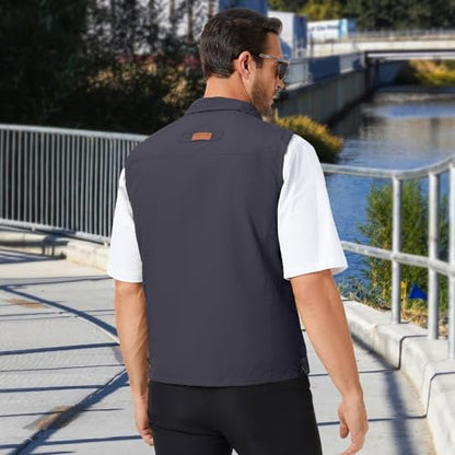 KIWI RATA Mens Casual Lightweight Outdoor Vest Summer Fishing Safari Travel Outerwear Vests Cargo Utility Jacket - color: Navy, size: Medium