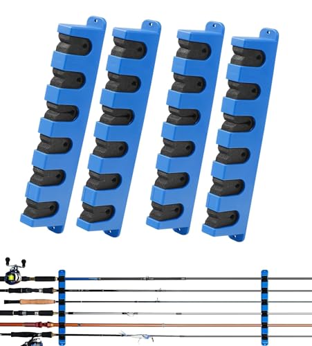 DZrudun Horizontal Fishing Rod Holder for Garage Wall Mounted - 2 Pack (12 Rods) Fishing Pole Storage Rack with EVA Grip, Interlocking Fishing Pole Holders for Garage Organization, Best Fish Gifts Men - style: Horizontal Blue, 2 Pair