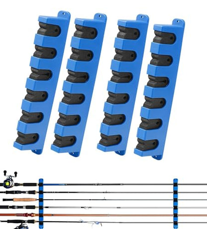 DZrudun Horizontal Fishing Rod Holder for Garage Wall Mounted - 2 Pack (12 Rods) Fishing Pole Storage Rack with EVA Grip, Interlocking Fishing Pole Holders for Garage Organization, Best Fish Gifts Men - style: Horizontal Blue, 2 Pair