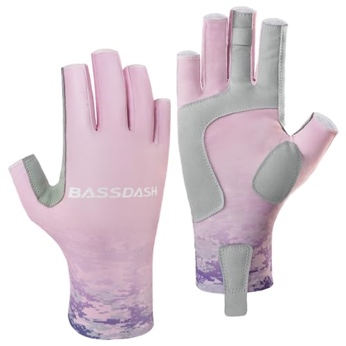 Bassdash ALTIMATE UPF 50+ Women’s Fishing Gloves UV Sun Protection Fingerless Gloves for Kayaking Paddling Hiking Cycling Driving Shooting Training - color: Pink Digital Gradient, size: Small