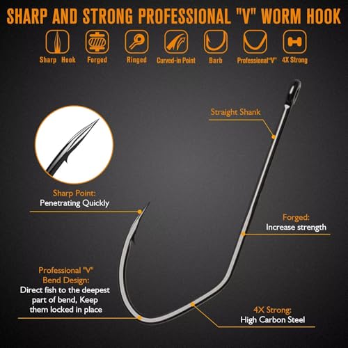 Dovesun Weedless Hooks Worm Hooks Weedless Hooks for Bass Fishing Texas Rig Hooks 30PCS Professional V Fishing Hooks for Freshwater Saltwater 3/0