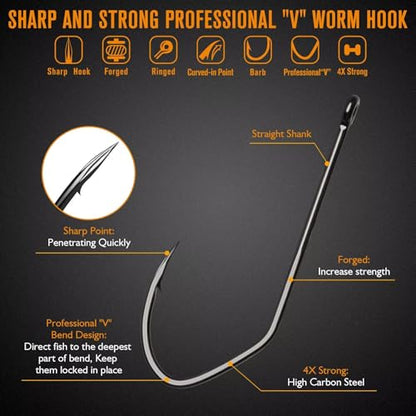 Dovesun Weedless Hooks Worm Hooks Weedless Hooks for Bass Fishing Texas Rig Hooks 30PCS Professional V Fishing Hooks for Freshwater Saltwater 3/0