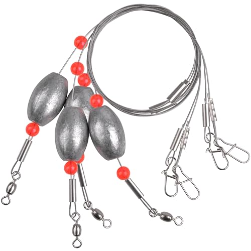 Carolina Rig Catfish Rig Saltwater Bottom Surf Fishing Rigs Flounder Rigs Wire Leaders with Egg Sinkers for Flounder Catfish Grouper Striped Bass Drum Redfish Fishing - size: 1 oz_4pcs