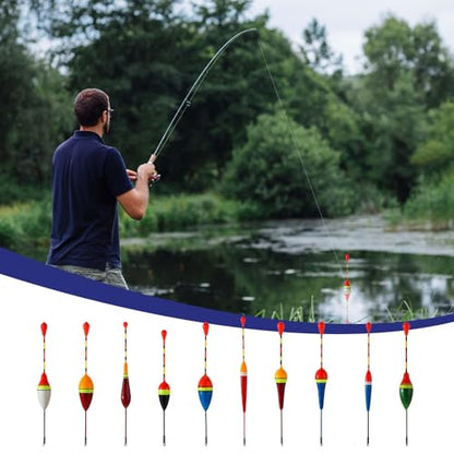 Giantree Fishing Floats Fishing Bobbers,10 Pcs Oval Trout Float Foam Fishing Floats Wood Slip Fishing Bobbers, Bobber Stopper Spring Stick Slip Floats Accessories for Catfish Trout Bass Fishing Line