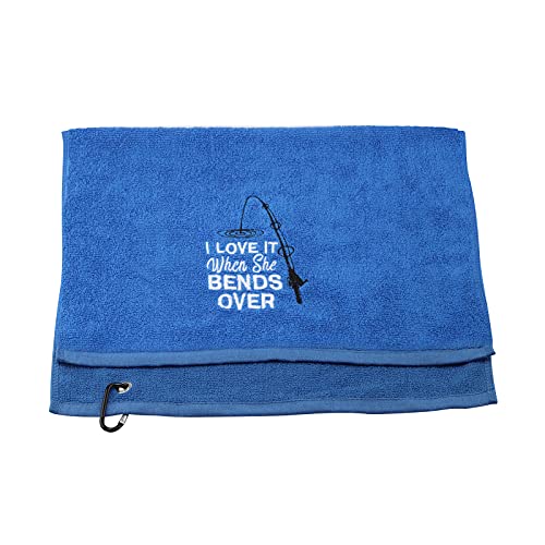 PWHAOO Fishing Towel Fisherman Gift I Love It When She Bends Over Embroidered Towel with Clip (When She Bends Over Towel)