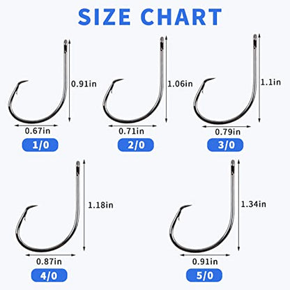 Inline Circle Hooks Saltwater, 80pcs High Carbon Steel Catfish Hooks in-Line Straight Eye Octopus Circle Hook Saltwater Freshwater Fishing Hooks for Catfish Bass - size: 80pcs 4/0