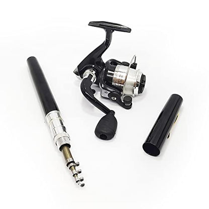 Compact Pocket Telescopic 38inch Mini Pen Fishing Rod Spinning Reel Combos Pen Folded Fishing Pole Spinning Wheel Gift for River, Lake, Reservoir, Ice Fishing and So On - color: Black