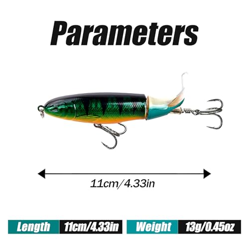 Fishing Lures Bass Popper Topwater 5pcs FS/YE-04 | Rotating Tail Bionic Swimming Lure, for Bass Trout Walleye Catfish Pike,Freshwater ,Saltwater,Crankbaits - color: B, size: 4.33'',0.46oz