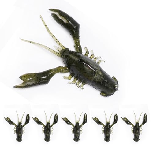 FONMANG 5-Pieces Crawfish Bass Lures, Soft Plastic Bait with Durable TPE, Lifelike Shrimp Crayfish Swim Bait for Freshwater and Saltwater, Weedless Fishing Lures 3" 5/8oz - color: Pumpkin Green