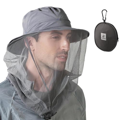Flammi Mosquito Net Hat Safari Hat UPF 50+ Sun Protection Boonie Hats for Men with Neck Flap Fishing Hiking Hat for Men/Women - color: Dark Grey