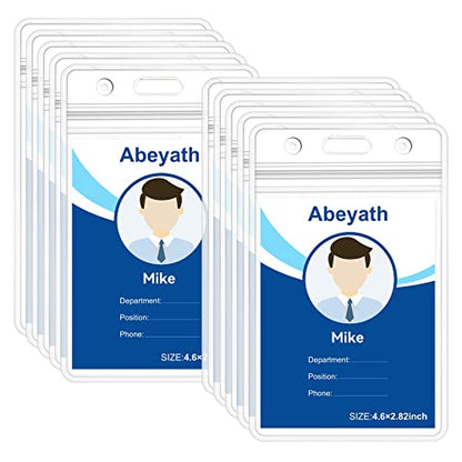 ABEYATH 10 Pack Extra Thick ID Card Name Badge Holder Heavy Duty Waterproof Clear Plastic PVC Vertical Sleeve Pocket Resealable - style: 10pack