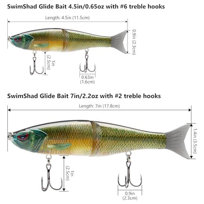 Bassdash SwimShad Glide Baits Jointed Swimbait Bass Pike Salmon Trout Muskie Fishing Lure - color: Lake Chub, size: 7in/2.2oz