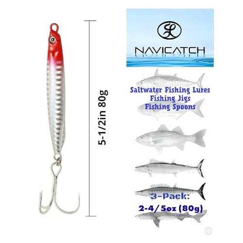 Saltwater Fishing Lures Fishing Jigs Fishing Spoons for Striped bass, Pompano, Spanish Mackerel ，Bluefish - color: Red (3pcs), size: 2.80 oz / 80 g