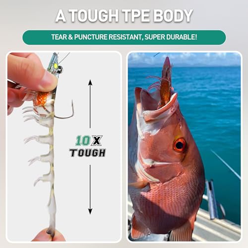 TRUSCEND Duramax Pre-Rigged Saltwater Fishing Lures with BKK Jig Hooks, Easy Catch 10X Tear-Resistant TPE Soft Swimbait for Redfish Grouper Striper Bass Trout Crappie Walleye, Weedless Freshwater Bait - color: A-3.5"-0.4oz