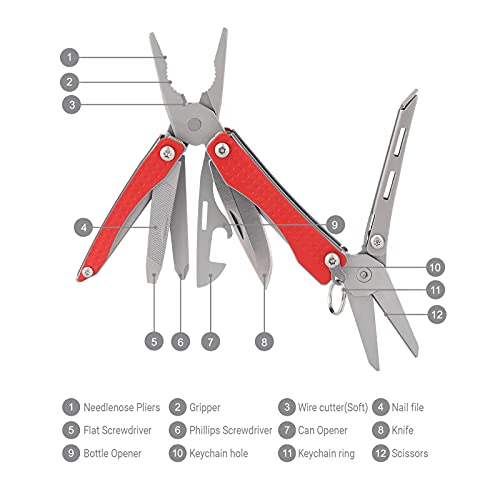 Nextool EDC Keychain Multitool, 10 in 1 Mini Pocket Knife Multi Tool with Needlenose Pliers, Scissors, Mini Useful Cool Gadgets for Men, Father's Day Gifts from Daughter-Red - color: Red