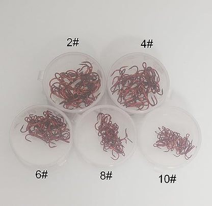 20pc/Box Fishing Treble Hooks Set High Carbon Steel Fishing Hooks Classic Round Bend Hook 2# 4# 6# 8# 10# - color: Red, size: 4#-20pcs