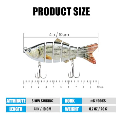 TRUSCEND Swimmax Easy Catch Fishing Lures with BKK Hooks, Wiggling, Vibrating, Rattling and Gurgling for More Bites, Heavy-Duty Dyneema Fiber Jointed Swimbaits for Bass, Trout, Crappie, Walleye, Pike - color: A-4",0.7oz