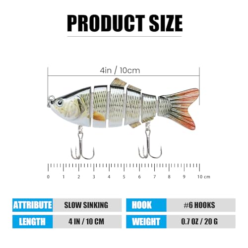 TRUSCEND Swimmax Easy Catch Fishing Lures with BKK Hooks, Wiggling, Vibrating, Rattling and Gurgling for More Bites, Heavy-Duty Dyneema Fiber Jointed Swimbaits for Bass, Trout, Crappie, Walleye, Pike - color: A-4",0.7oz