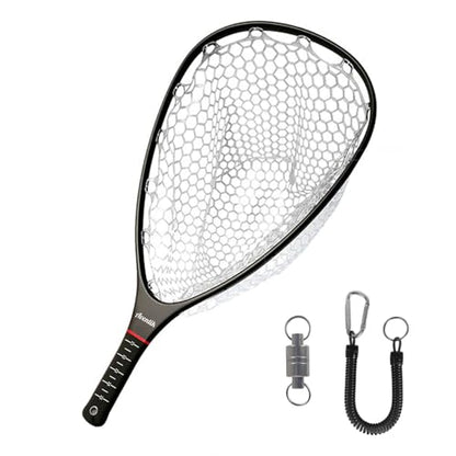 Aventik Fly Floating Fishing Net Carbon Fiber Landing Trout Net Light Weight Clear Rubber Ghost Net Catch & Release - color: Standard black with smoke magnetic release