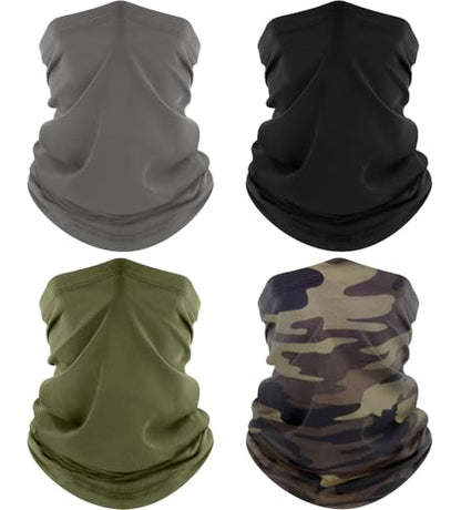 ROXUN Neck Gaiter, 4 Pack Summer Cooling Breathable Face Mask for Outdoors | Stretch Moisture Wicking, UPF 50, Wind Dust UV Protection, Unsiex - color: Black+gray+army Green+camo