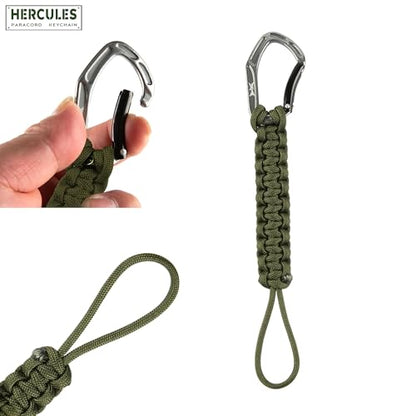 HERCULES Paracord Keychain Set – 2 Pack Lanyard Rope with Aluminum Clip, Durable Paracord Wrist Strap for Outdoor Activities, Army Green - style: Army Green