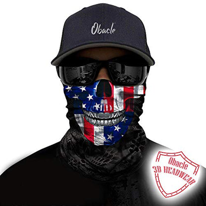 Obacle Neck Gaiter Face Mask Bandana for Dust Wind Sun Protection for Men Women - color: Skull Blue-red Flag Face