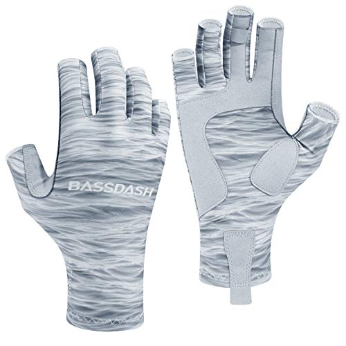 Bassdash ALTIMATE UPF 50+ Women’s Fishing Gloves UV Sun Protection Fingerless Gloves for Kayaking Paddling Hiking Cycling Driving Shooting Training - color: Grey Water Camo, size: Small