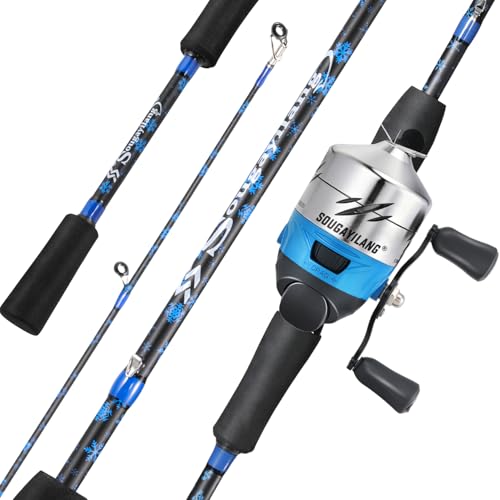 Sougayilang Spincast Fishing Rod and Reel Combo - 2-Piece Lightweight & Portable Casting Rod with Easy-to-Use Spincast Reel for Beginners, Youth, Freshwater Fishing - color: Blue with pattern, size: 2.1M/6.9ft
