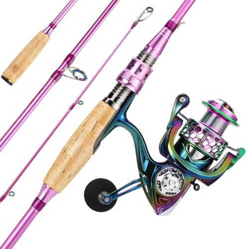 Sougayilang Spinning Rod Reel Combos,Colorful Two Pieces Spinning Pole with Smooth Strong Reel Available for Freshwater Bass Walleye Trout Fishing - size: 5.9ft/2000