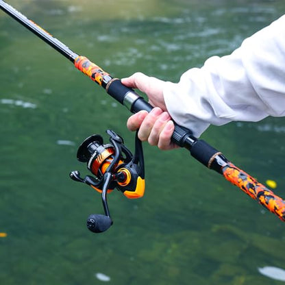Sougayilang 3 Piece Surf Fishing Rod Combo Medium/Heavy Travel Spinning Rod with 4000/5000 Size Reel Baitfeeder Combo(9'/10'/11'12') - color: orange, size: 12ft-Spinning-3Pc-H
