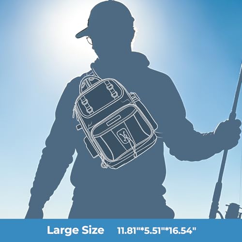 KastKing BaitSpace Fishing Sling Bag, Fishing Backpack with Rod & Beverage Holder, Tackle Bag for Fishing Gear - color: G: Khaki Camo - with (2) 3600 tackle boxes, size: Large