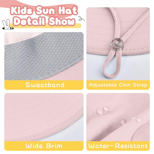 ZOORON Outdoor Kids Sun Hat with Neck Flap UPF 50+ Sun Protection Fishing Hat Wide Brim Summer Kids Beach Hats for Girls Boys - color: 1pack-pink