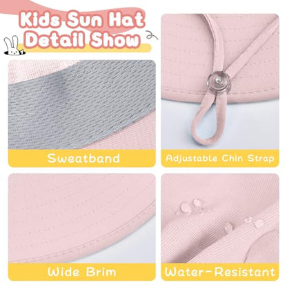 ZOORON Outdoor Kids Sun Hat with Neck Flap UPF 50+ Sun Protection Fishing Hat Wide Brim Summer Kids Beach Hats for Girls Boys - color: 1pack-pink