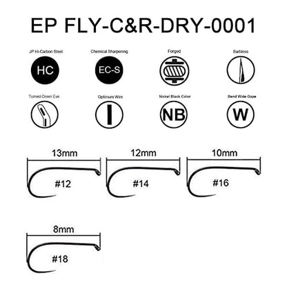 Eupheng Fly Fishing Hooks 100pc Pack Barbless Catch & Release Dry Wet Nymph Shrimp&Pupa, Streamer, Caddis, Jig, Scud Flies Fishing Hooks - color: EP Fly-C&R-DRY-0001, size: #14